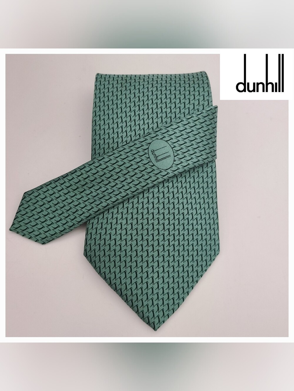 Dunhill Green & Black Golfswing Print 100% Silk Necktie